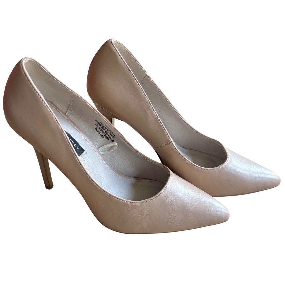 FRENCH CONNECTION Pumps Pointed Toe Vegan‎ Leather Heels Beige Nude Stilettos 10